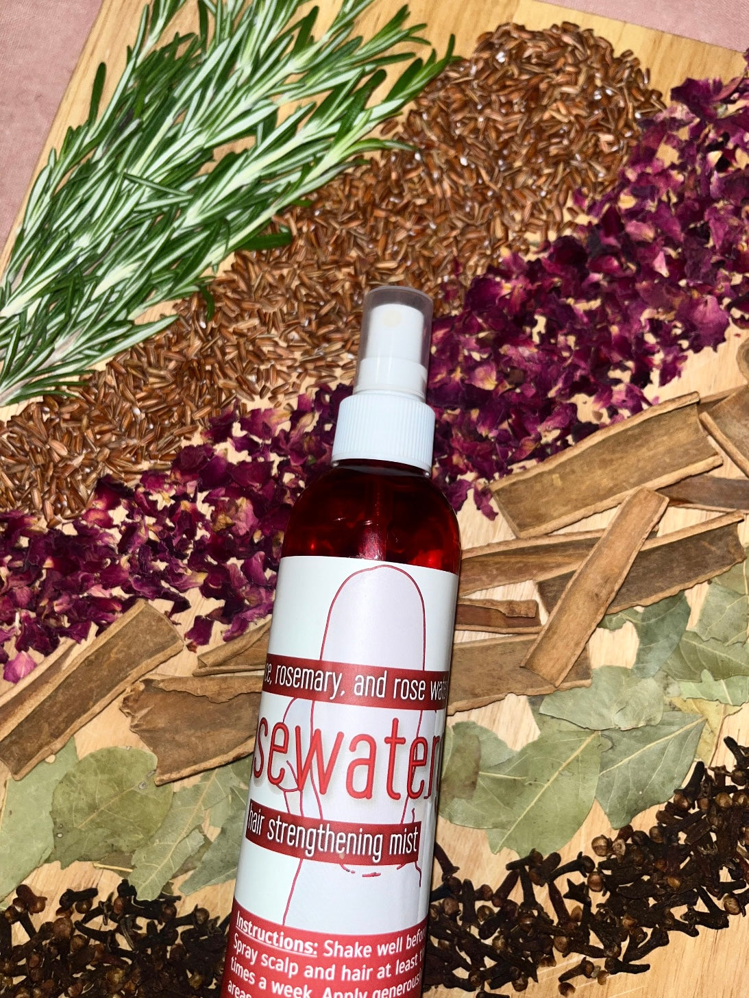 rosewatergirl - red rice, rosemary, and rose water hair strengthening mist